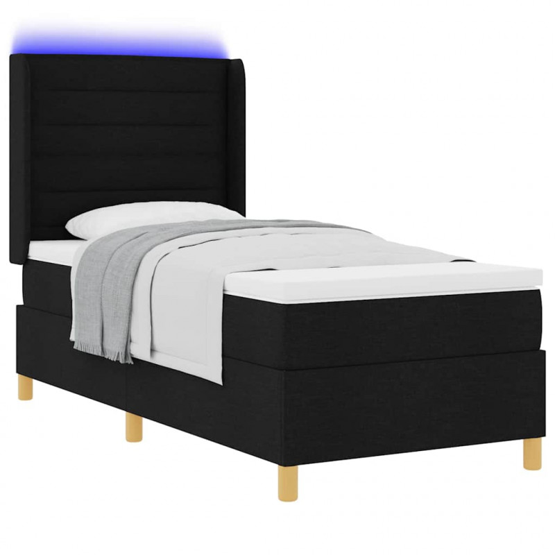 Łóżko sprężynowe z materacem z LED Czarny 90 x 200 cm tkanina