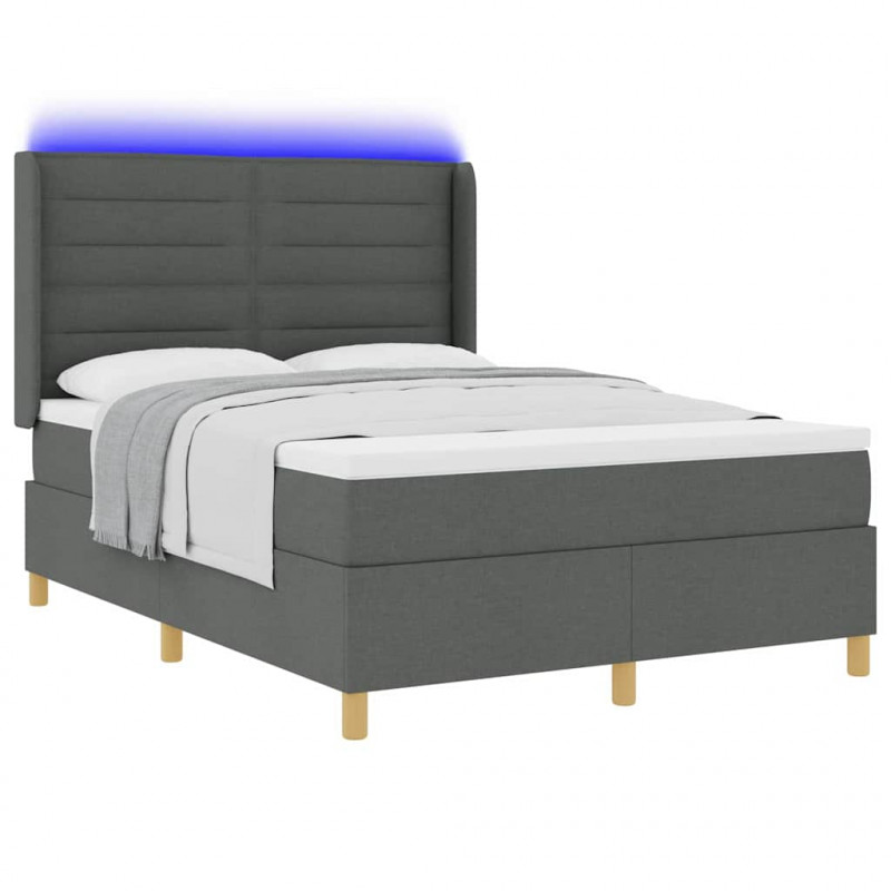 Łóżko sprężynowe z materacem z LED Szary 140 x 190 cm tkanina