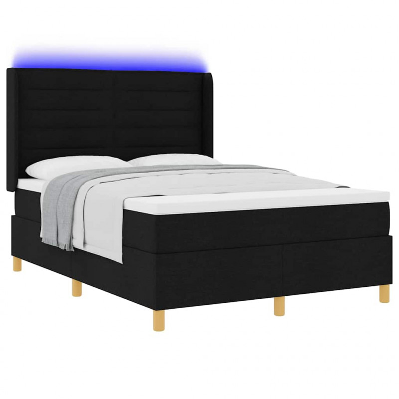 Łóżko sprężynowe z materacem z LED Czarny 140 x 190 cm tkanina