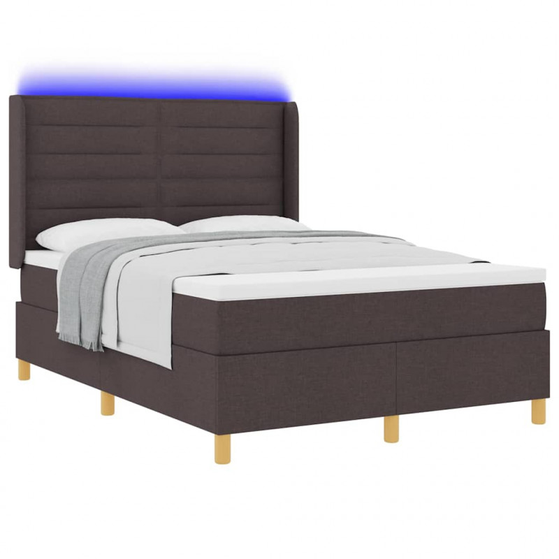 Łóżko sprężynowe z materacem z LED Brązowy 140 x 190 cm tkanina