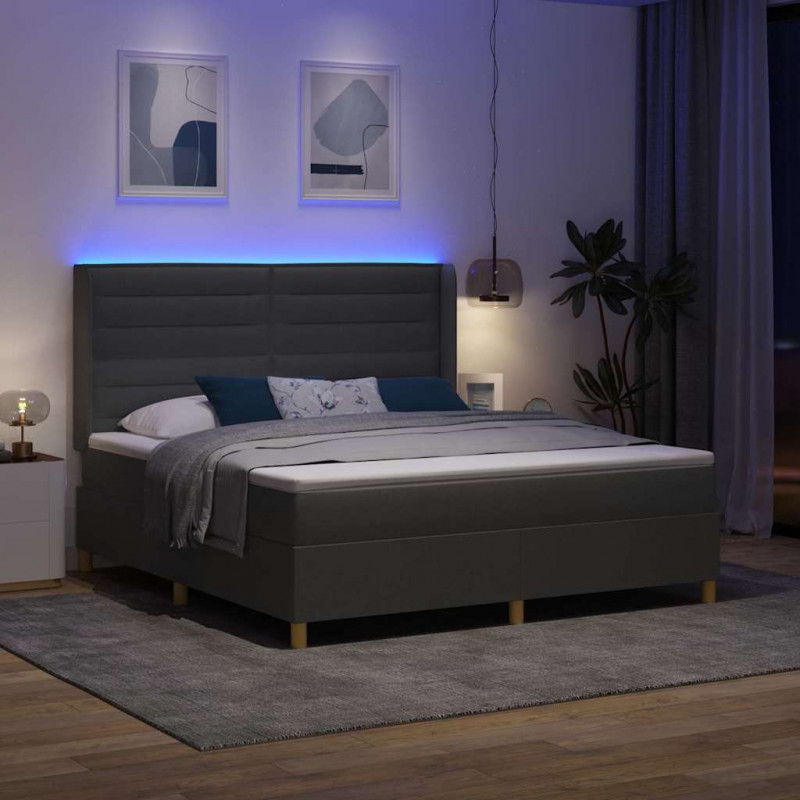 Łóżko sprężynowe z materacem z LED Szary 180 x 200 cm tkanina