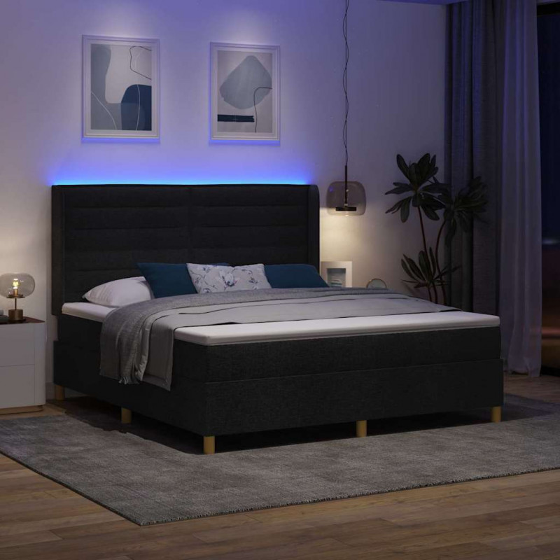 Łóżko sprężynowe z materacem z LED Czarny 180 x 200 cm tkanina