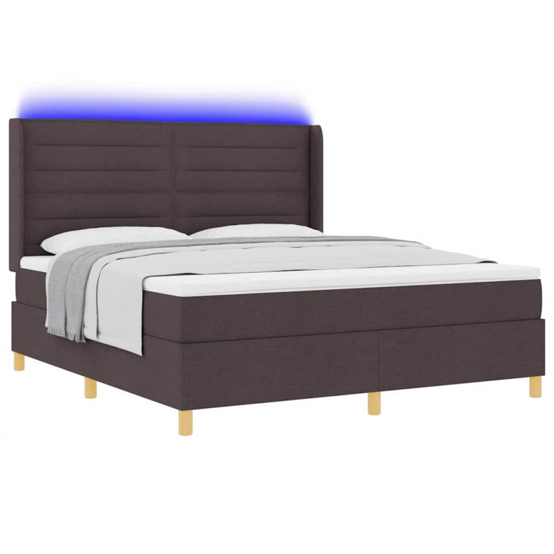 Łóżko sprężynowe z materacem z LED Brązowy 180 x 200 cm tkanina