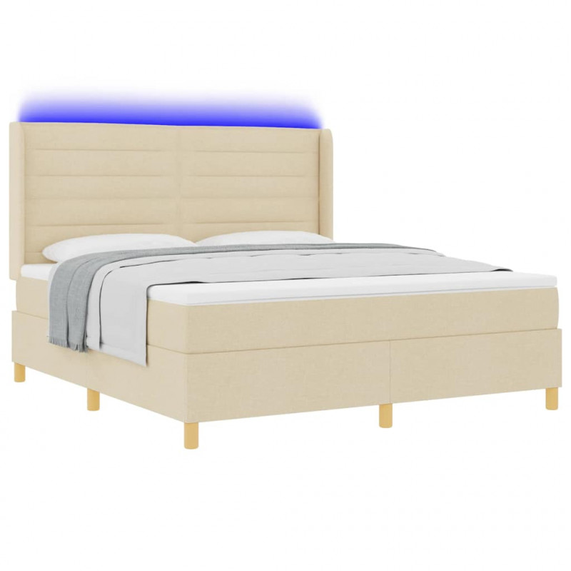 Łóżko sprężynowe z materacem z LED Kremowy 180 x 200 cm tkanina