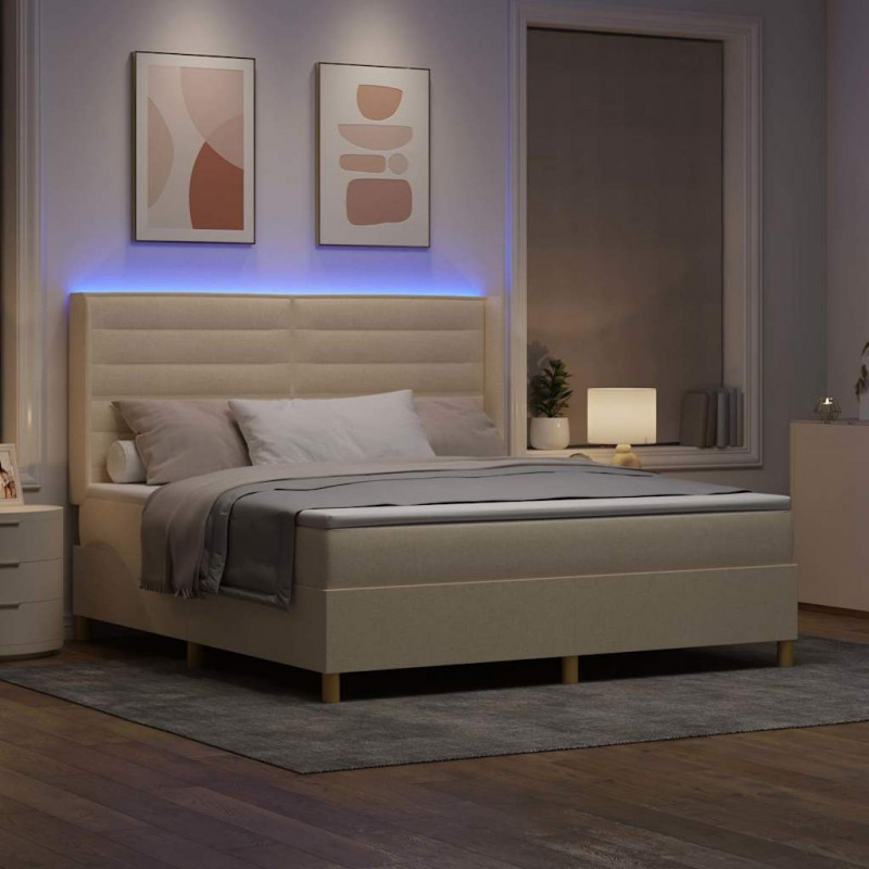 Łóżko sprężynowe z materacem z LED Kremowy 180 x 200 cm tkanina