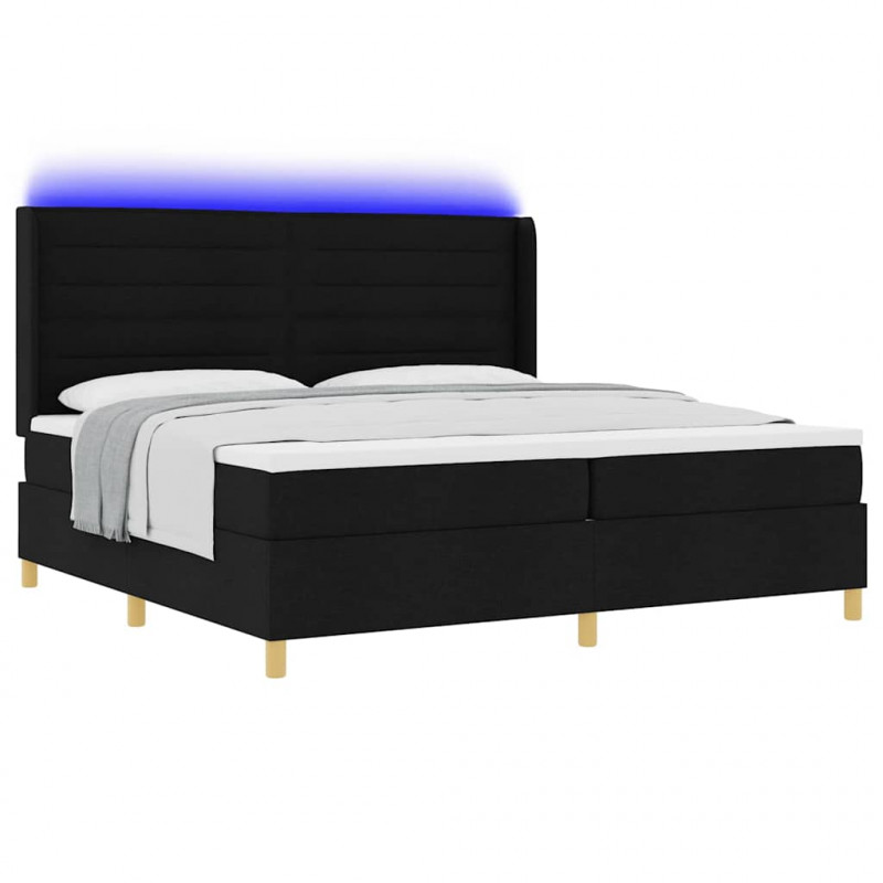 Łóżko sprężynowe z materacem z LED Czarny 200 x 200 cm tkanina