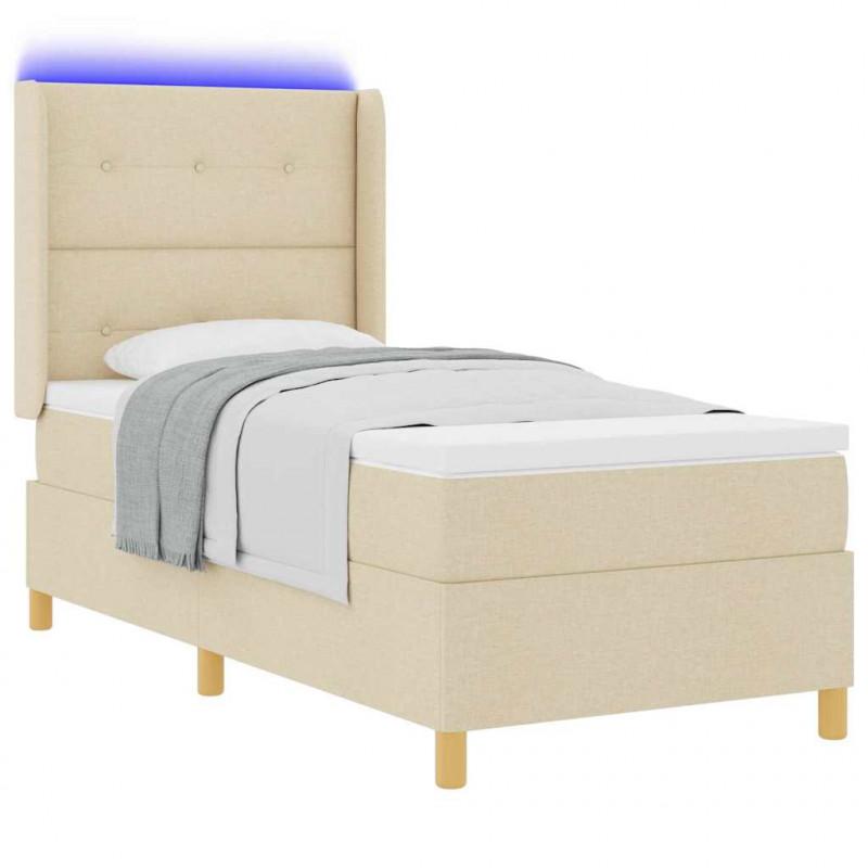 Łóżko sprężynowe z materacem z LED Kremowy 80 x 200 cm tkanina