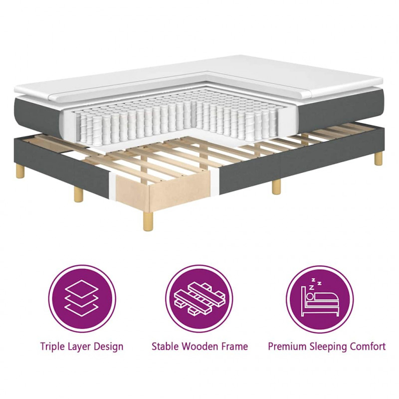 Łóżko sprężynowe z materacem z LED Szary 140 x 190 cm tkanina