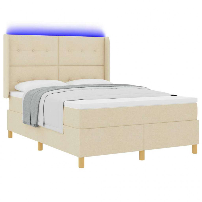 Łóżko sprężynowe z materacem z LED Kremowy 140 x 190 cm tkanina