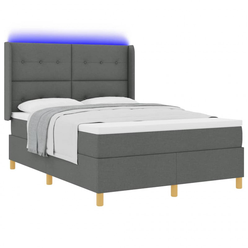 Łóżko sprężynowe z materacem z LED Szary 140 x 200 cm tkanina