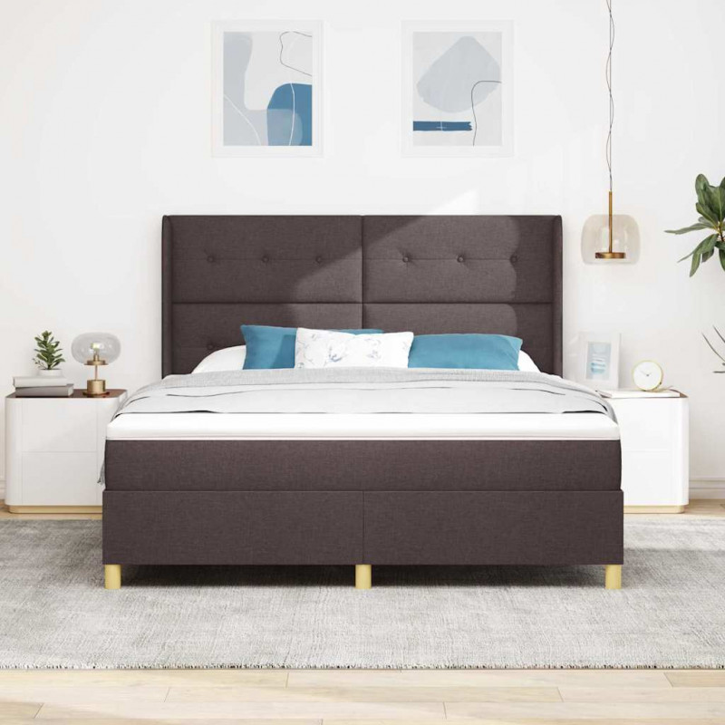 Łóżko sprężynowe z materacem z LED Brązowy 180 x 200 cm tkanina