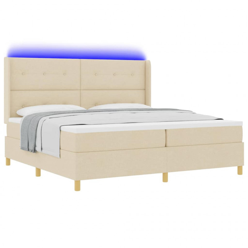 Łóżko sprężynowe z materacem z LED Kremowy 200 x 200 cm tkanina