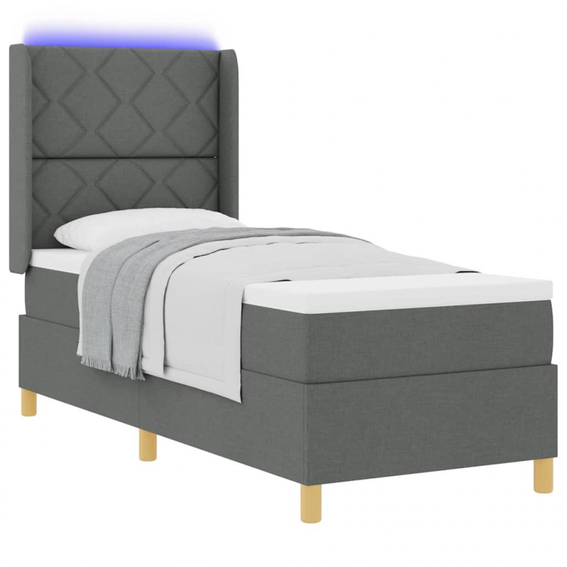 Łóżko sprężynowe z materacem z LED Szary 80 x 200 cm tkanina
