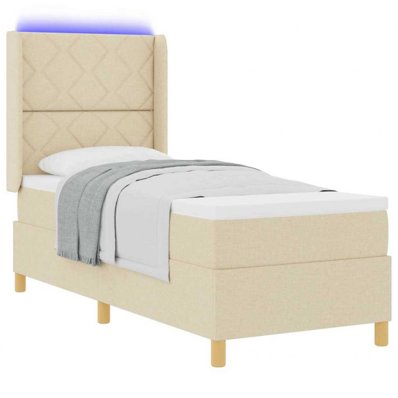 Łóżko sprężynowe z materacem z LED Kremowy 80 x 200 cm tkanina