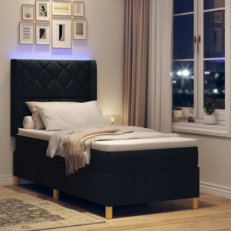 Łóżko sprężynowe z materacem z LED Czarny 100 x 200 cm tkanina