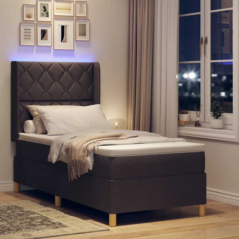 Łóżko sprężynowe z materacem z LED Brązowy 100 x 200 cm tkanina