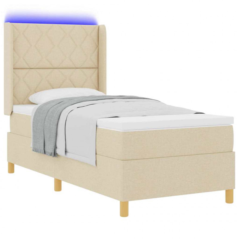 Łóżko sprężynowe z materacem z LED Kremowy 100 x 200 cm tkanina