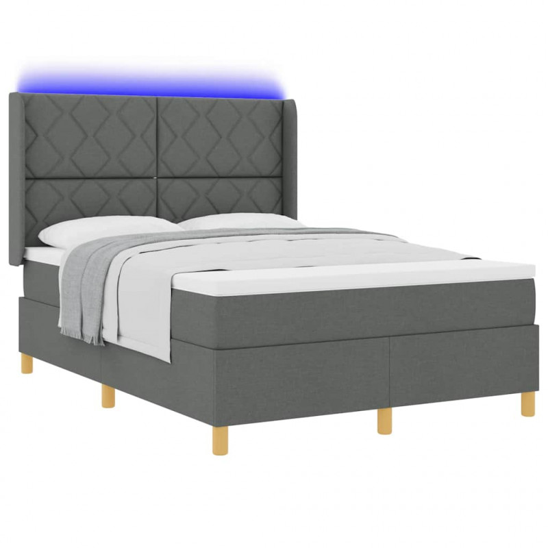 Łóżko sprężynowe z materacem z LED Szary 160 x 200 cm tkanina