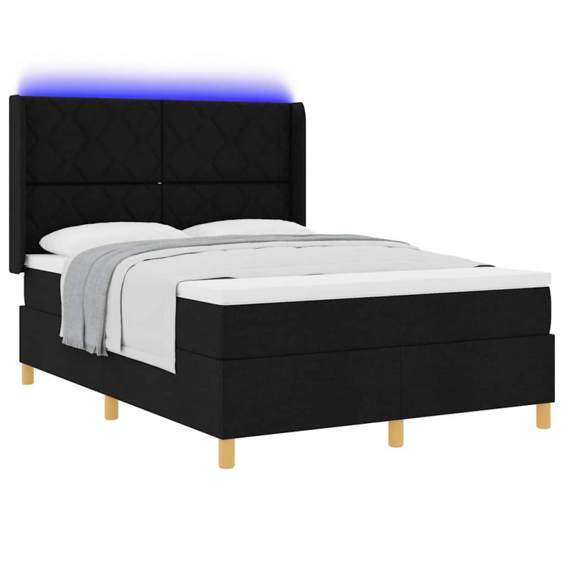 Łóżko sprężynowe z materacem z LED Czarny 160 x 200 cm tkanina