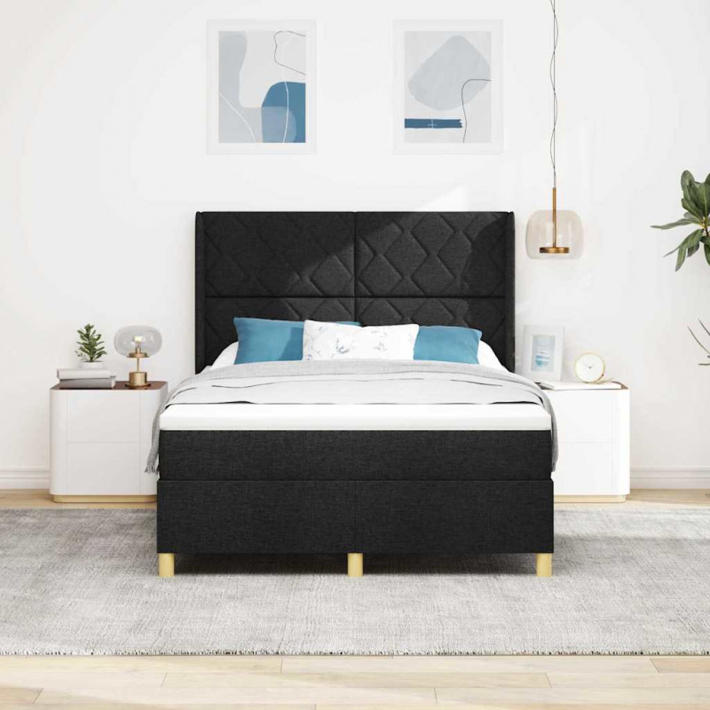 Łóżko sprężynowe z materacem z LED Czarny 160 x 200 cm tkanina