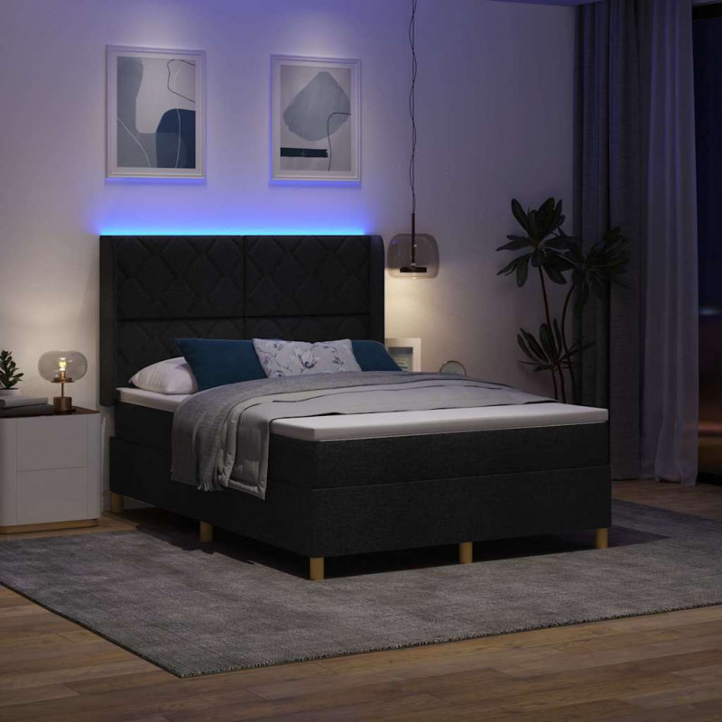 Łóżko sprężynowe z materacem z LED Czarny 160 x 200 cm tkanina