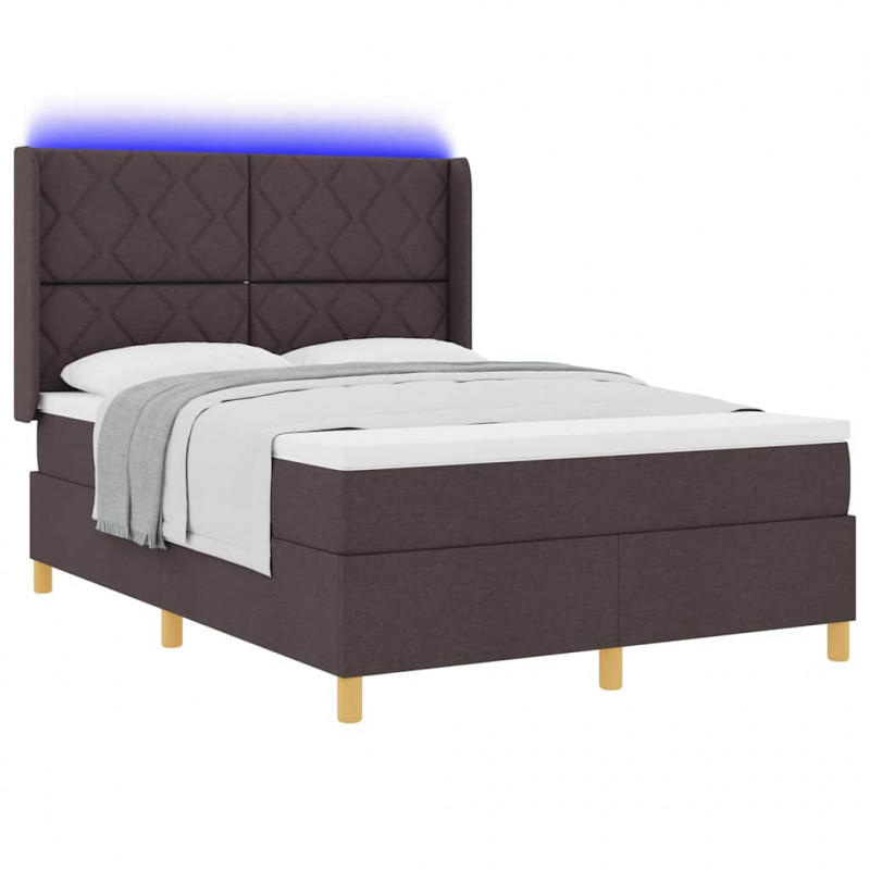 Łóżko sprężynowe z materacem z LED Brązowy 160 x 200 cm tkanina