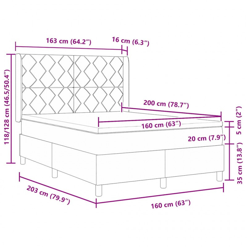 Łóżko sprężynowe z materacem z LED Brązowy 160 x 200 cm tkanina