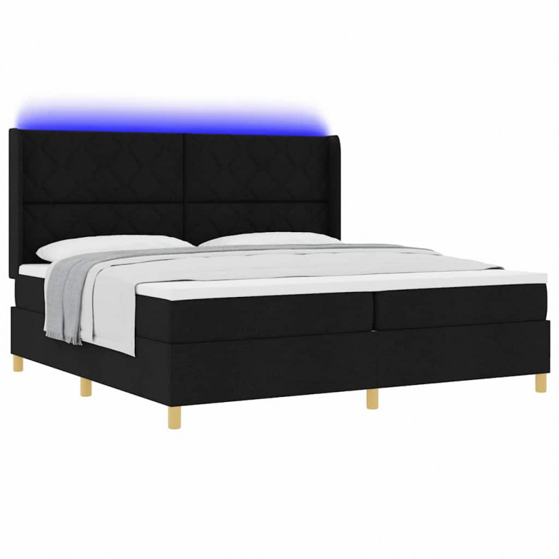 Łóżko sprężynowe z materacem z LED Czarny 200 x 200 cm tkanina