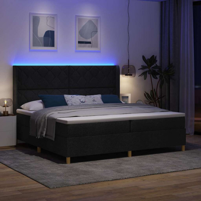 Łóżko sprężynowe z materacem z LED Czarny 200 x 200 cm tkanina