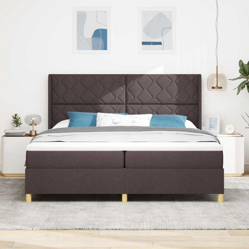 Łóżko sprężynowe z materacem z LED Brązowy 200 x 200 cm tkanina