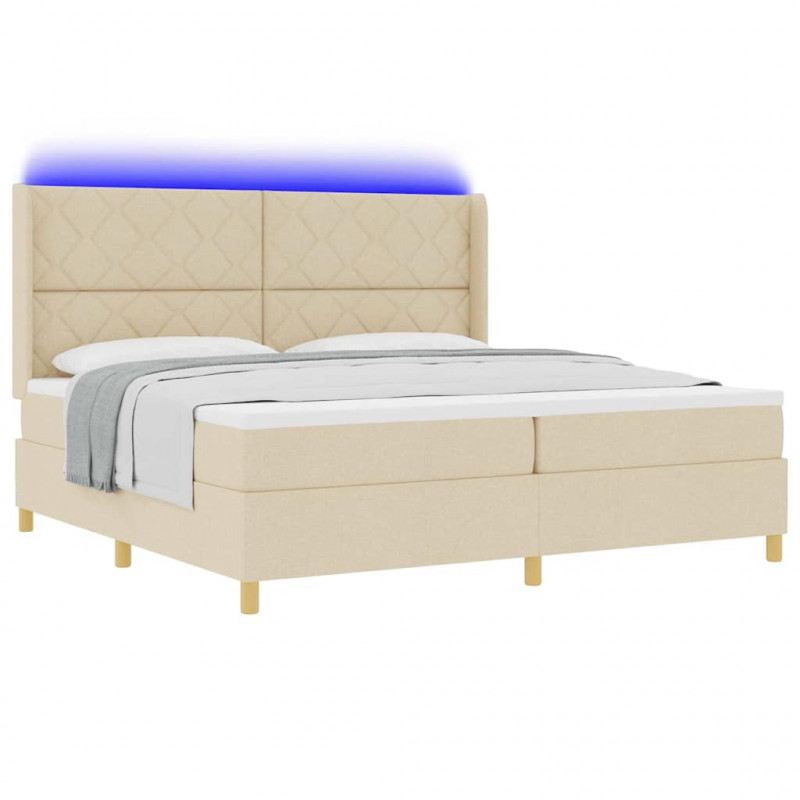 Łóżko sprężynowe z materacem z LED Kremowy 200 x 200 cm tkanina