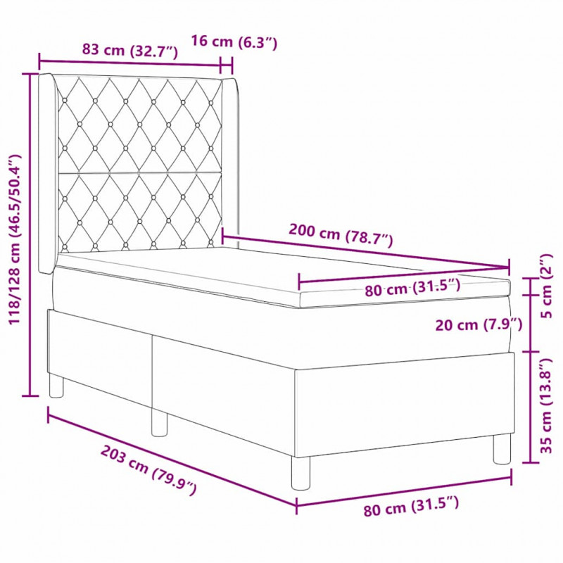 Łóżko sprężynowe z materacem Ciemnoszary 80 x 200 cm Aksamit