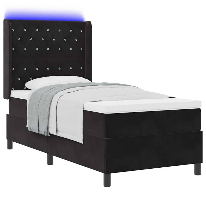 Łóżko sprężynowe z materacem z LED Czarny 100 x 200 cm Aksamit