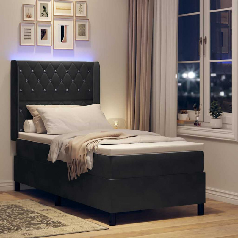Łóżko sprężynowe z materacem z LED Czarny 100 x 200 cm Aksamit