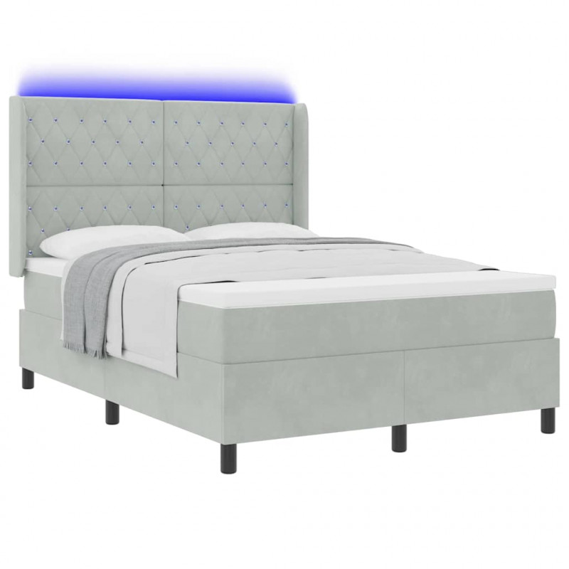Łóżko sprężynowe Ze LED Lights Jasnoszary 140 x 190 cm Aksamit