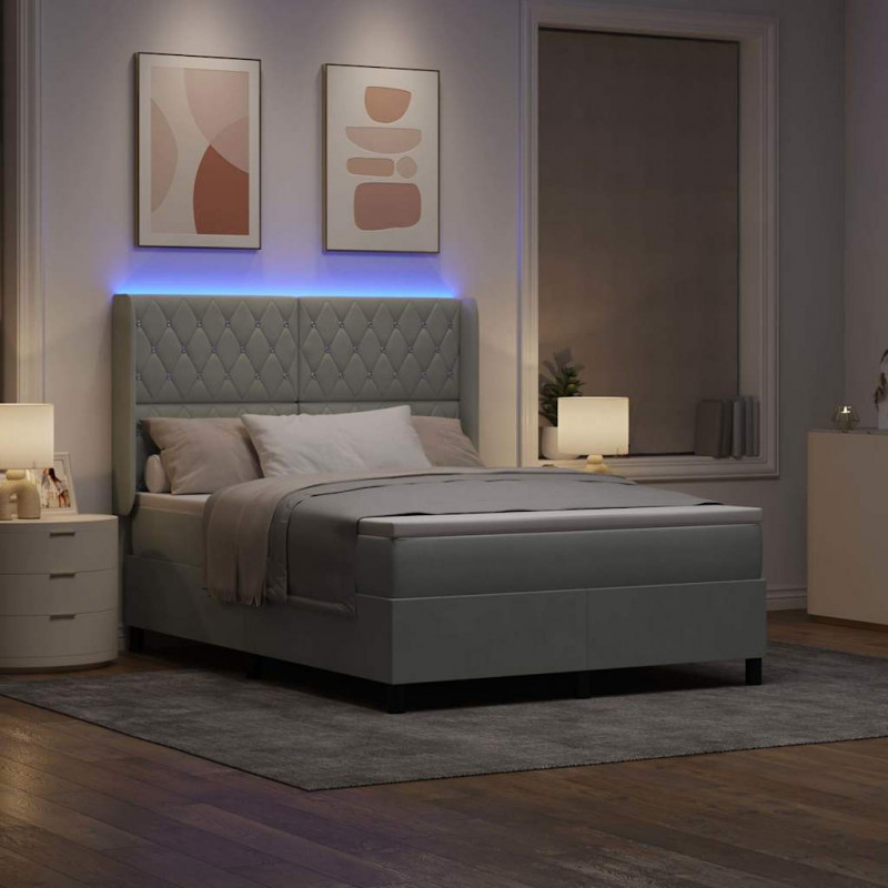 Łóżko sprężynowe Ze LED Lights Jasnoszary 140 x 190 cm Aksamit