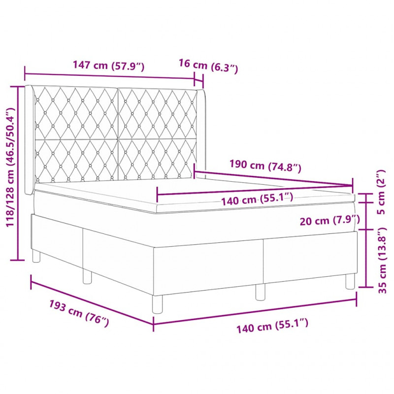 Łóżko sprężynowe Ze LED Lights Różowy 140 x 190 cm Aksamit