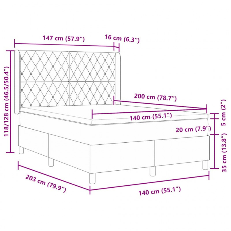 Łóżko sprężynowe Ze LED Lights Jasnoszary 140 x 200 cm Aksamit