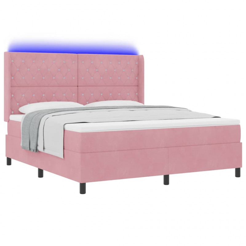 Łóżko sprężynowe z materacem z LED Różowy 180 x 200 cm Aksamit