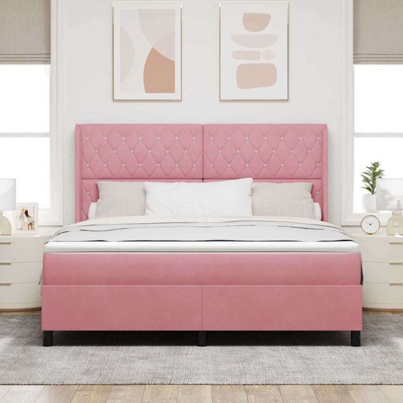 Łóżko sprężynowe z materacem z LED Różowy 180 x 200 cm Aksamit