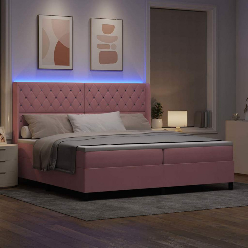 Łóżko sprężynowe z materacem z LED Różowy 200 x 200 cm Aksamit