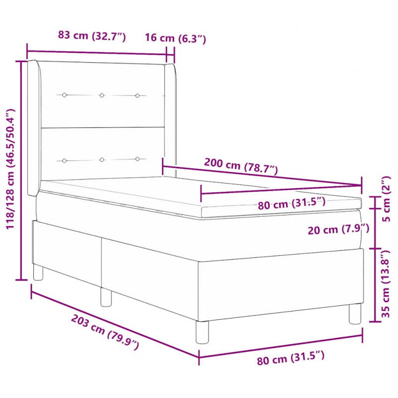 Łóżko sprężynowe z materacem Jasnoszary 80 x 200 cm Aksamit