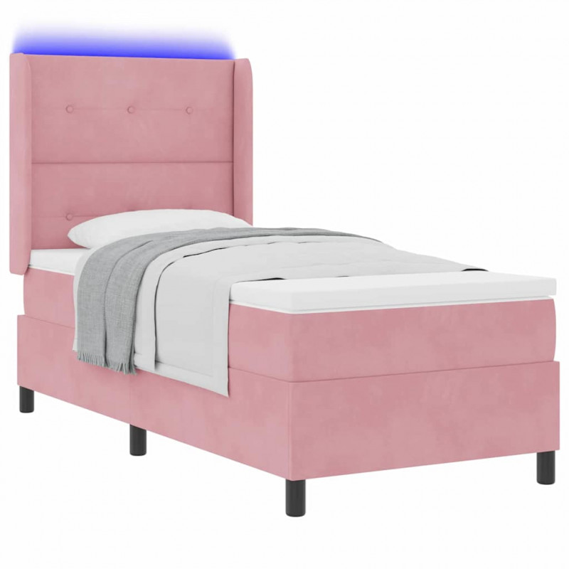 Łóżko sprężynowe z materacem z LED Różowy 90 x 190 cm Aksamit