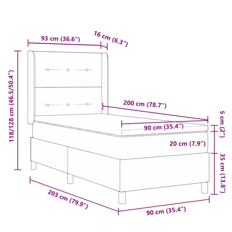 Łóżko sprężynowe z materacem z LED Różowy 90 x 200 cm Aksamit