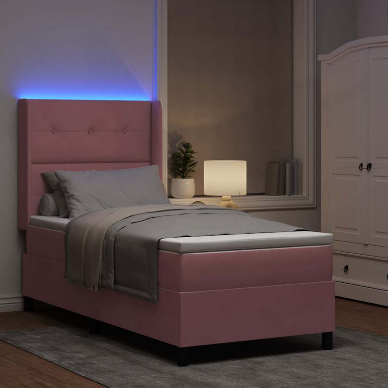 Łóżko sprężynowe z materacem z LED Różowy 100 x 200 cm Aksamit