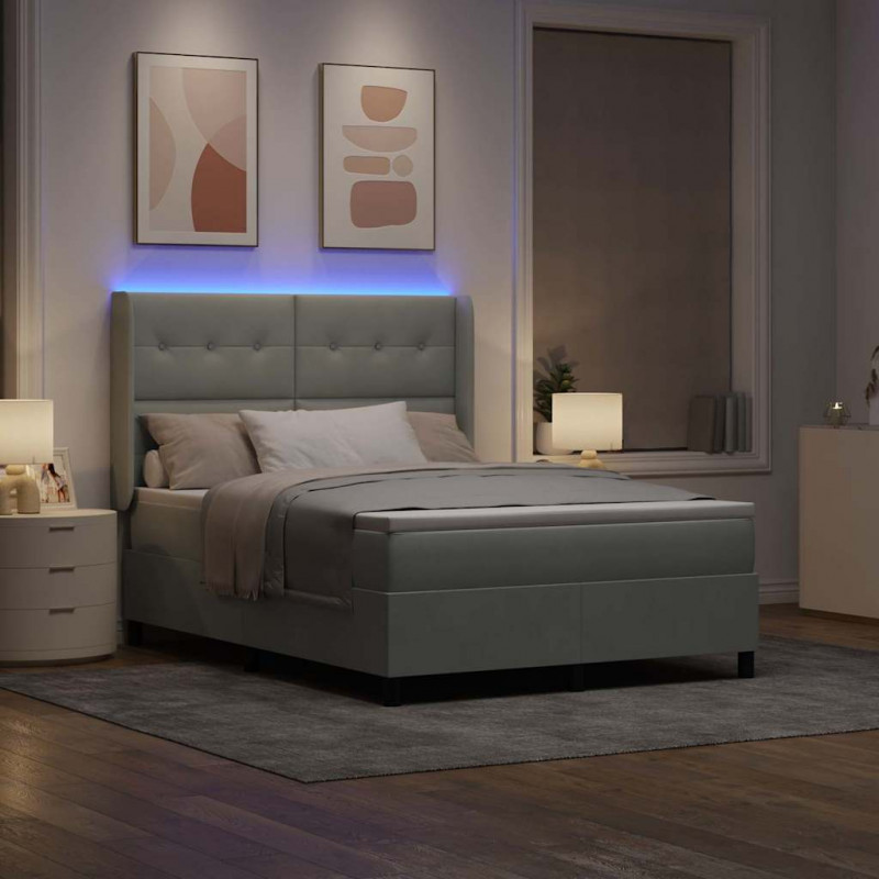 Łóżko sprężynowe Ze LED Lights Jasnoszary 140 x 190 cm Aksamit