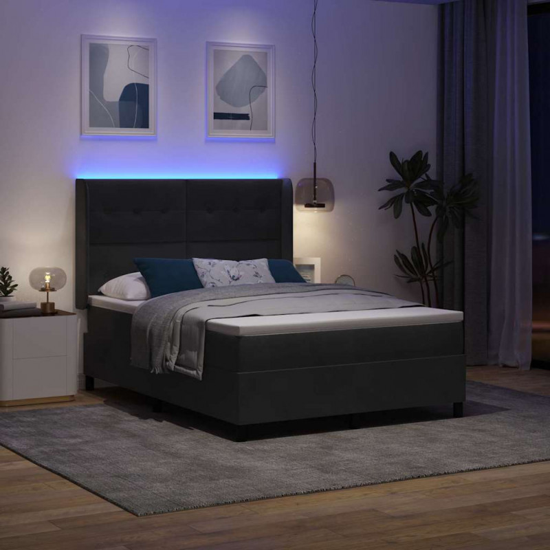 Łóżko sprężynowe Ze LED Lights Czarny 140 x 190 cm Aksamit