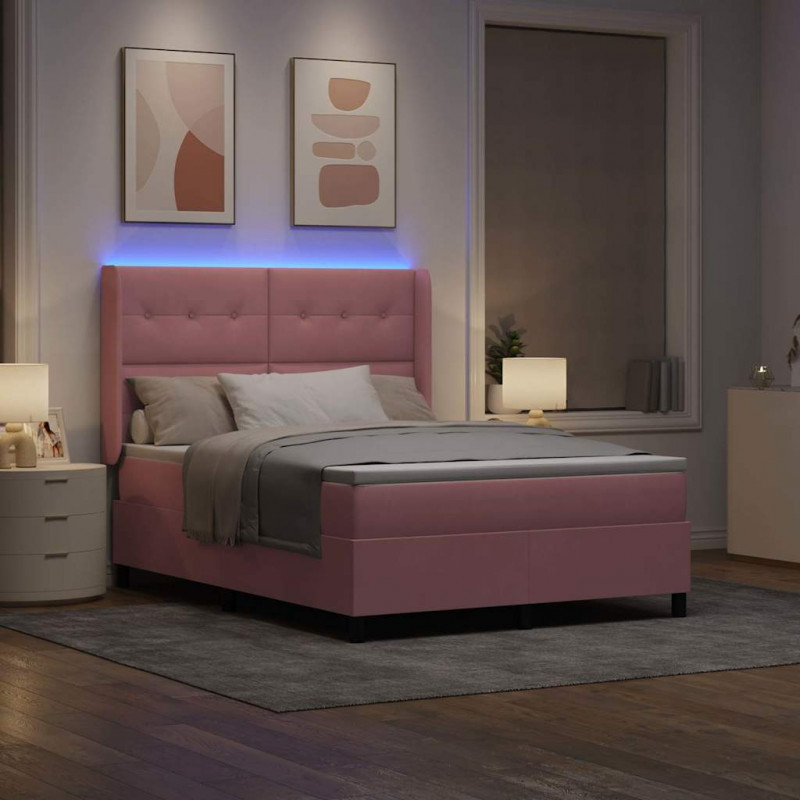 Łóżko sprężynowe Ze LED Lights Różowy 140 x 190 cm Aksamit