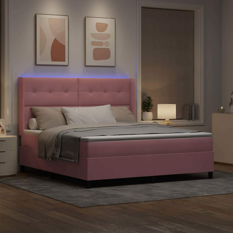Łóżko sprężynowe z materacem z LED Różowy 180 x 200 cm Aksamit