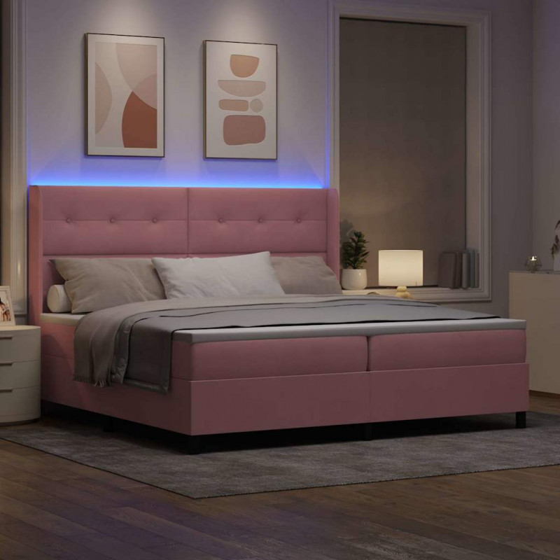 Łóżko sprężynowe z materacem z LED Różowy 200 x 200 cm Aksamit